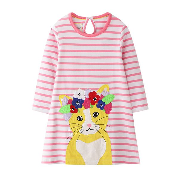 

kid long sleeve cotton dress toddler girl casual skirt dress baby cartoon dress cute animal dresses girls fall boutique clothing, Red;yellow