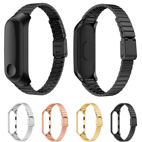 

stainless steel watch band strap + metal case cover for mi band miband 4 3 watchband strap bracelet replacement wristband, Black;brown