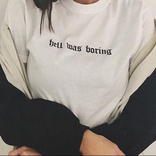 

женщины дизайнера tshirts женщины дизайнер одежда ад была скучна женщины tumblr grunge стиль стиляги женщина мода слоган сатана гот, White