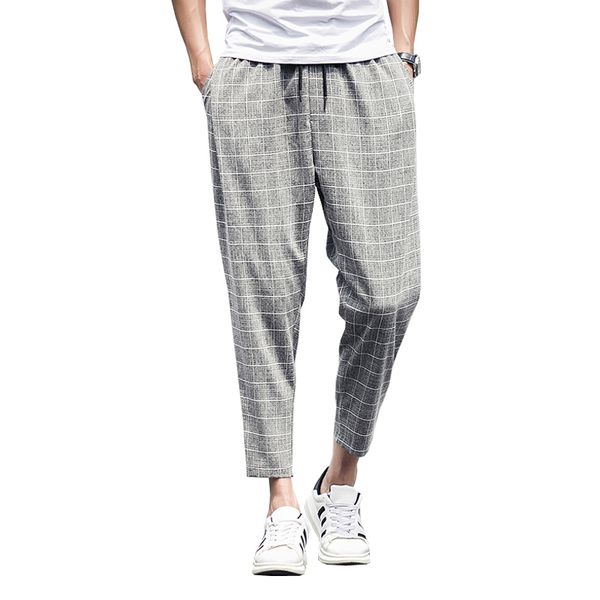 

2020 new spring plaid ankle-length men sweatpants casual linen joggers trousers 3 colors m-3xl ayg226, Black
