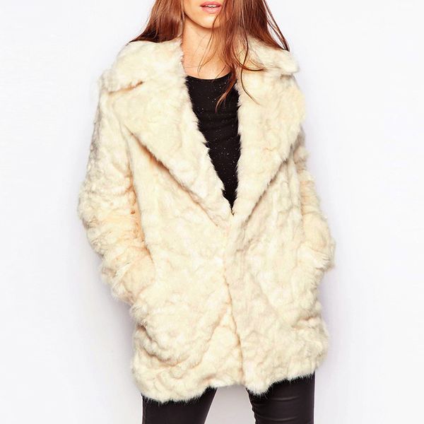

winter thicken warm furry shaggy coat outerwear women faux fur jacket long turn-down collar hairy parkas overcoat oversize 3x, Black