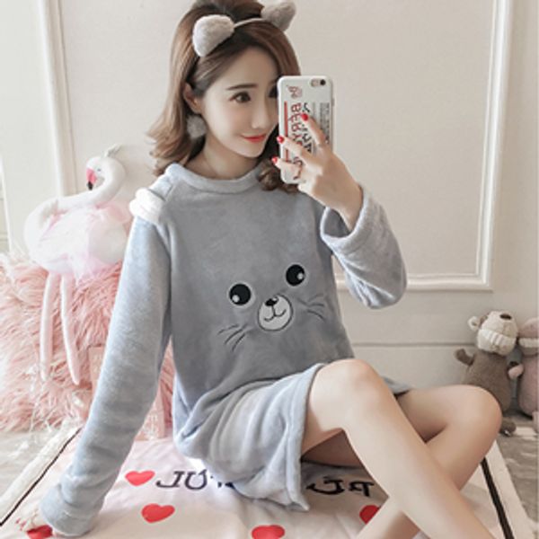 

winter plus velvet thick coral lingerie women long sleeve flannel, Blue;gray