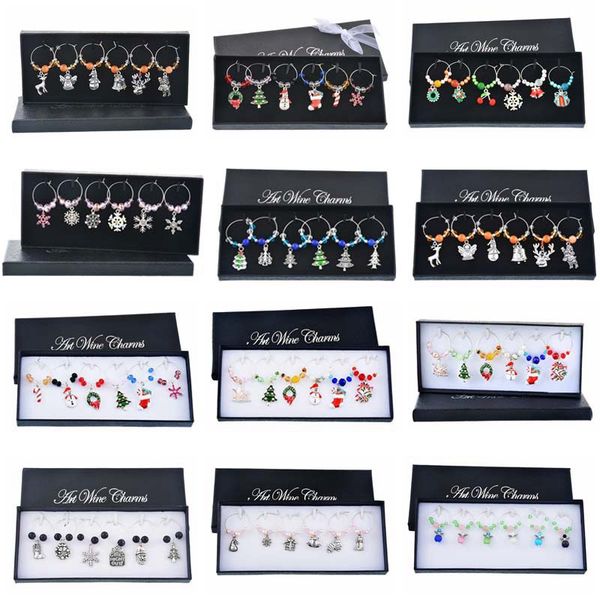 

hoomall 6pcs/box mixed wine charms snowman reindeer snowflake crystal wine marker enamel pendant christmas table decorations
