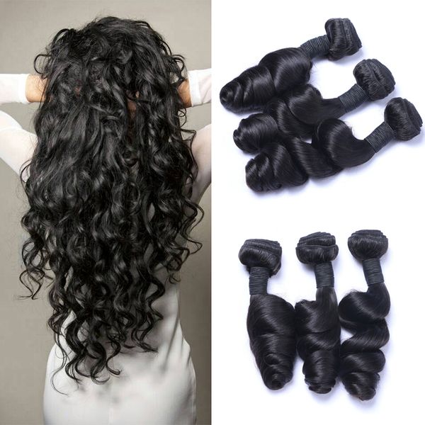 

3bundles brazilian loose wave 100% unprocessed human virgin hair weaves 8a remy human hair extensions human hair weaves dyeable, Black