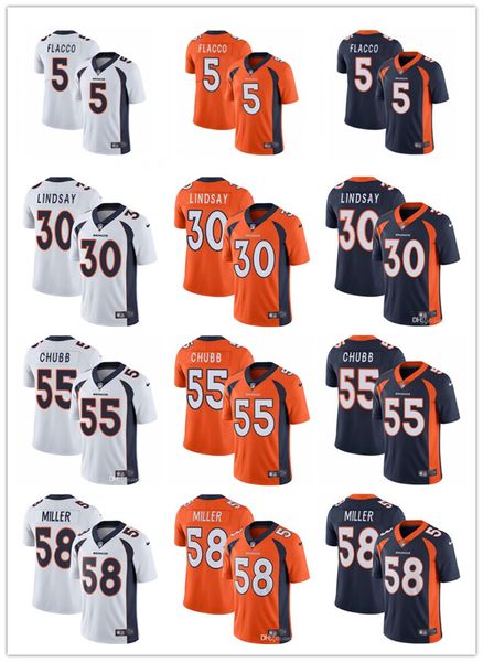 

Denver men 039 women 039 youth bronco 5 joe flacco 30 phillip lind ay 58 von miller 55 bradley chubb white orange navy cu tom footbal