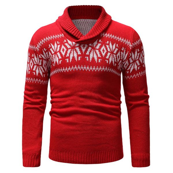 

2019 new autumn winter men's sweater men's lapel snowflake print casual sweaters slim fit brand knitted pullovers, White;black