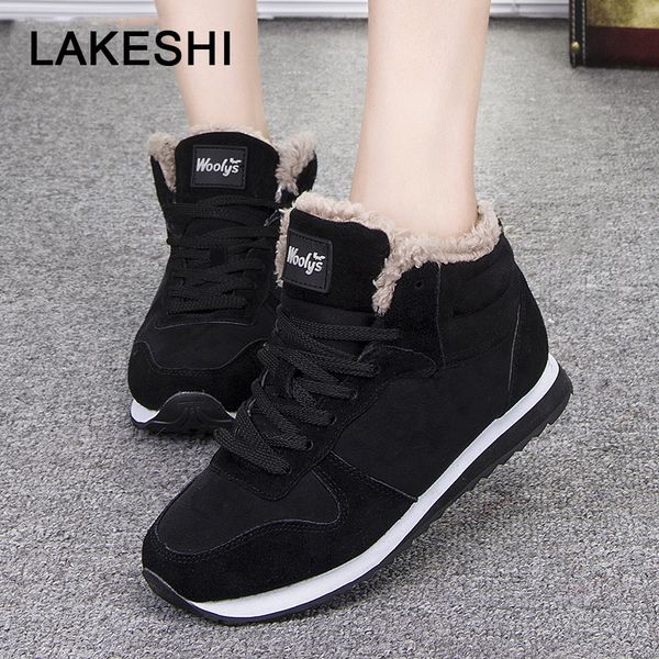 

casual women boots warm plush insole snow boots women shoes lace-up winter female shoes suede ankle size 35 43, Black