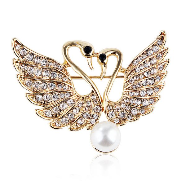 

both swan rhinestone pearl alloy brooch pin clothing woman accessories, Gray