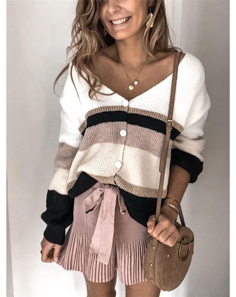 

полосатый printed кардиган женщины свитера v шеи contrast женщин цвета топы длинным рукавом повседневные womens apparel, White;black
