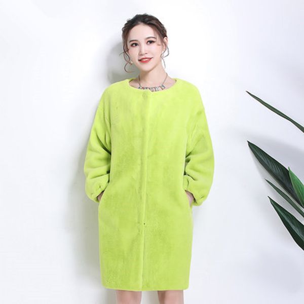 

2018 new drop shoulder sleeves slim fashion faux fur coat n21, Black