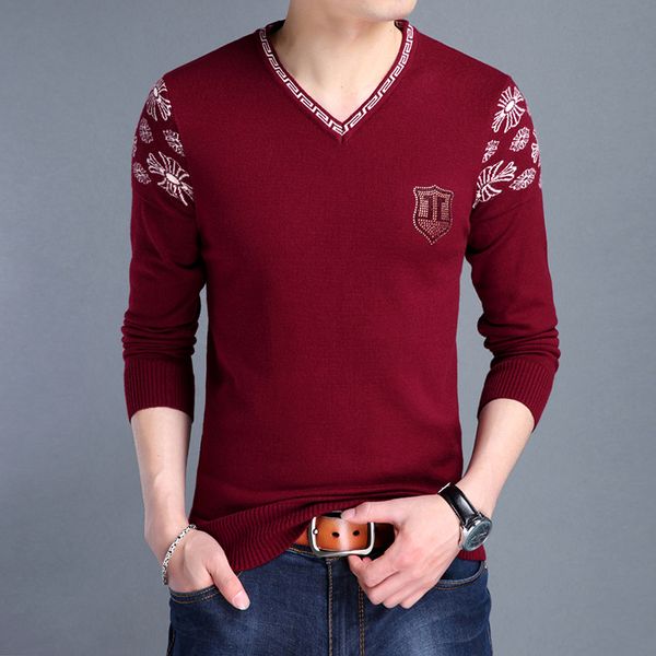 

sweater men 2018 new arrival casual pullover men autumn v neck print quality knitted brand sweaters plus size -3xl, White;black