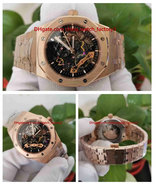 

items watch 41mm offshore 15407or.oo.1220or.01 skeleton 18k rose gold transparent mechanical automatic mens men's watches, Slivery;brown