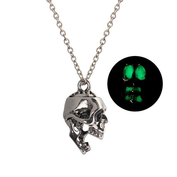 

череп ожерелье светящиеся ювелирные изделия серебряного цвета цепи светятся в темноте ожерелье подарок оптовая колье заявление ожерелье, Silver