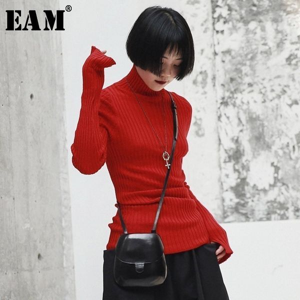 

eam] red brief high elastic knitting sweater loose fit turtleneck long sleeve women pullovers new fashion spring 2020 ji103, White;black