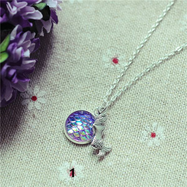 

songlong women necklace mermaid scales resin charm pendant necklaces for women ladies jewelry accessories wholesale lots bulk, Silver