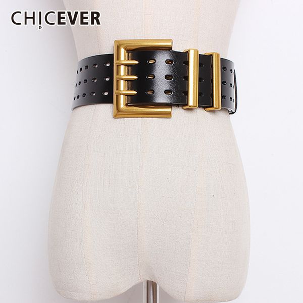 

chicever autumn vintage fashion cowskin leather belts female hollow out wide belts for women korean style tide 2019 y200117, Slivery;black