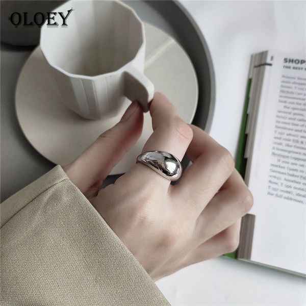 

oloey 100% solid 925 sterling silver open ring women men japan korean ins minimalist irregular glossy rings fine jewelry ymr854, Golden;silver