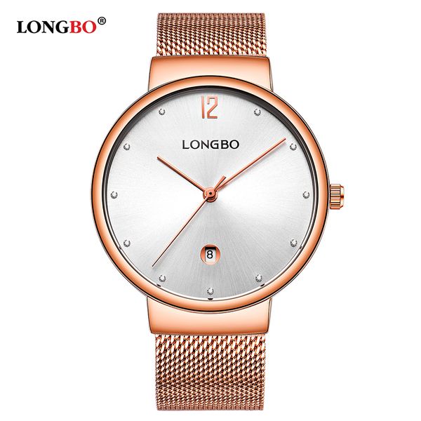 

longbo 2020 мода любителей роскоши часы один календарь мужчины женщины кварцевые часы из нержавеющей стали группа пары наручные часы 5081, Slivery;brown