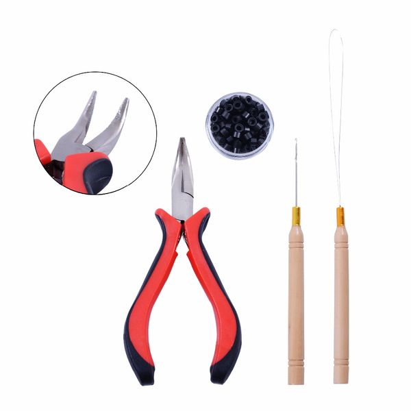

2020 1 bottle/100pcs micro links/beads+2pcs pulling needle+1pcs pliers hair extensions tool kit