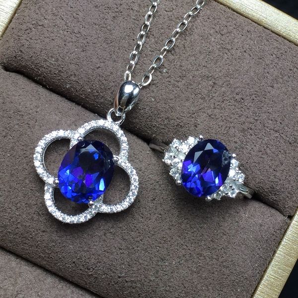 

kjjeaxcmy boutique jewels 925 sterling silver inlaid natural blue z pendant + necklace + ring set new outfit chrysanthemum o, Black