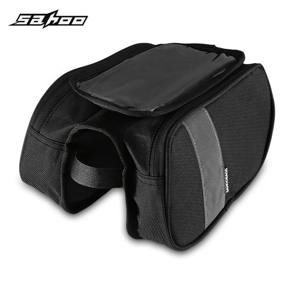

sahoo 122005 1.3l bicycle bags 600d polyester waterproof bicycle tube frame bag with reflective strip phone pouch