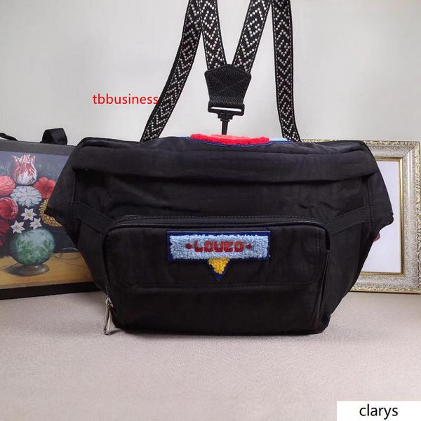 

men s belt bag 80s patch 536842 black nylon & leather bum bag loved size:34*21*14cm