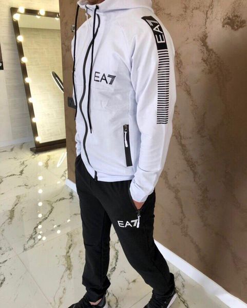 

letter printing tracksuit fashion zipper cardigan jacket men sportswear two piece suits hoodie+pants sporting outdoor tracksuits, Gray