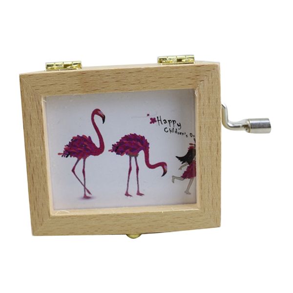 

wood music box hand crank musical box creative birthday gifts flamingo d
