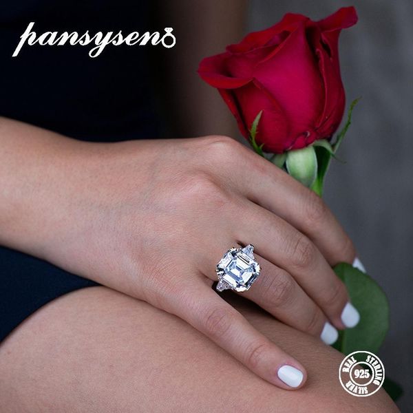 

pansysen luxury big moissanite gemstone wedding engagement rings for women 100% real 925 sterling silver fine jewelry size 5-12, Golden;silver