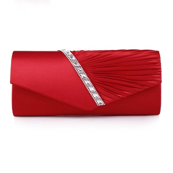 

satin pleated handbag clutch bag evening bag purses designer-women's crystal-studded kfqtp, Red;black