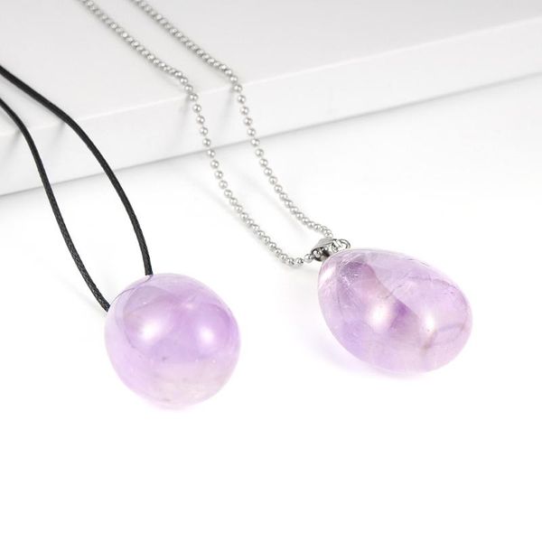 

women 30-42cm large natural irregular gem stone amethysts pendant necklace purple crystal waxed cord clavicle chain jewelry, Silver