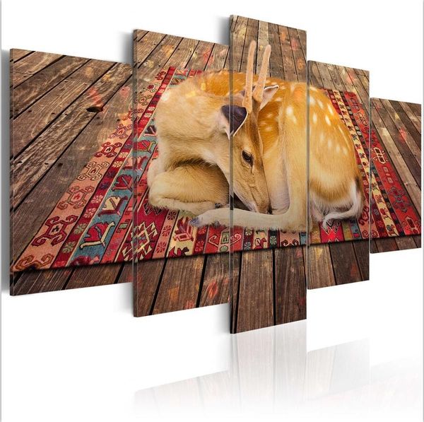 

( no frame)5pcs/set modern animal gentle deer art print frameless canvas painting wall picture home decoration
