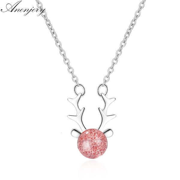 

cute natural strawberry crystal antler necklace 925 sterling silver animal clavicle chain necklace for women