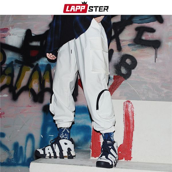 

японский streetwear шаровары мужчин 2019 mens карманы hip hop joggers штаны пара harajuku винтажные брюки тренировочные брюки, Black