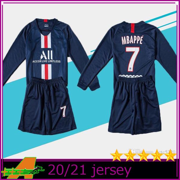 

2020 kids kit long sleeves paris home #7 mbappe soccer jerseys 19/20 child suit #10 neymar jr #18 icardi football uniform jersey+shorts 9 ca, Black;yellow