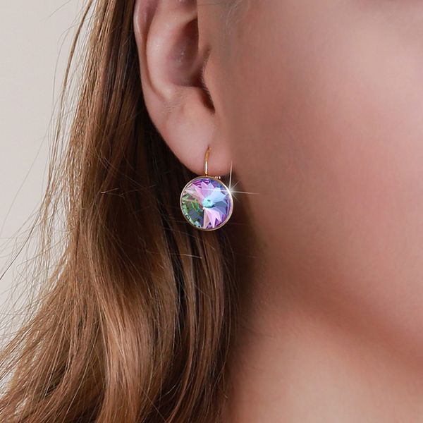 

мода круглый фиолетовый свет мотаться серьги сделано с swarovski элементы кристалл для девочек свадеб ювелирная фурнитура bijoux gift, Silver