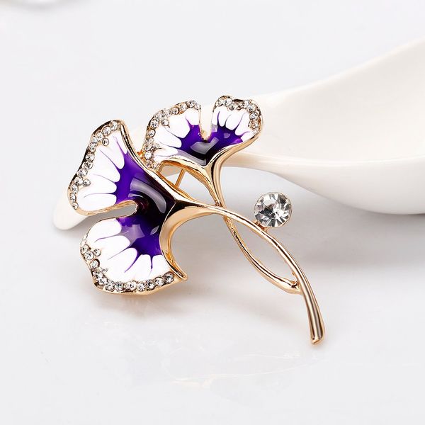 

women's rhinestones crystal brooch ginkgo leaves brooch pin flower decoration party jewelry collar pin al231, Gray