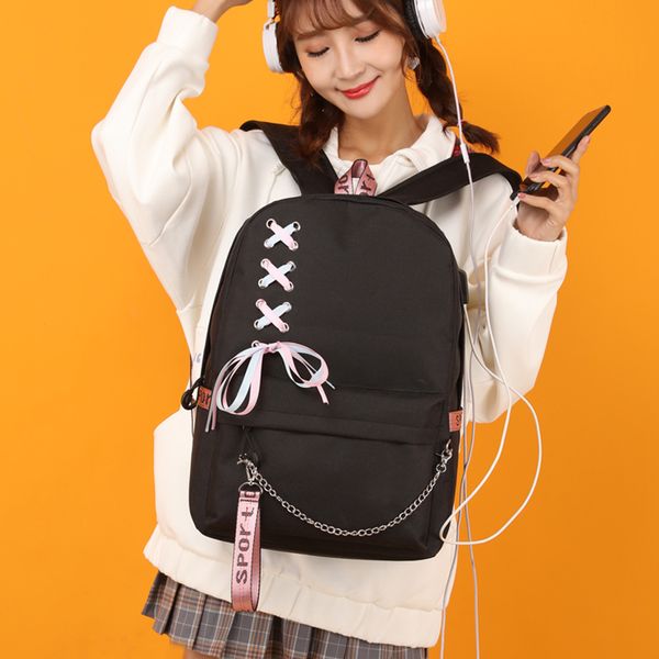 

black fashion lapkawaii cute backpack charging backpacks bookbags school bags for teenage girls book bag women
