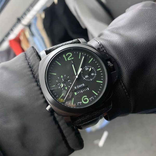 

men watches automatic movement 44mm*15mm 316l stainless steel watchcase leather strap watches1, Slivery;brown