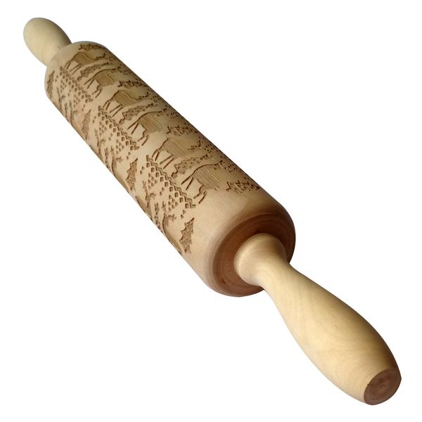 

christmas wooden embossed rolling pin baking cookies biscuit fondant decor