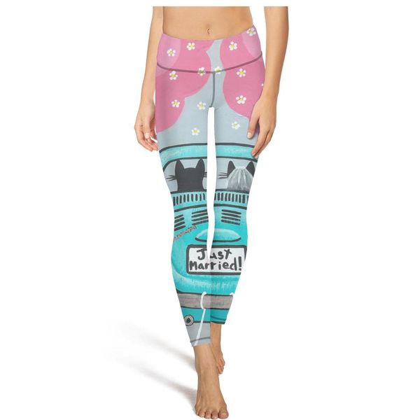 

just married original catfashion ladies print yoga pants big casual tight suitable for fitness cat cow cattle skin sleeping cat and cute, Black