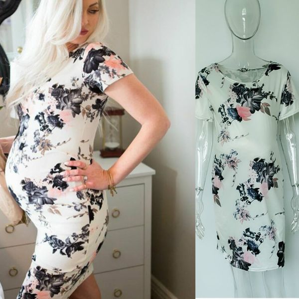 

europe and the united states wild stretch print short-sleeved loose maternity dress, Black;gray