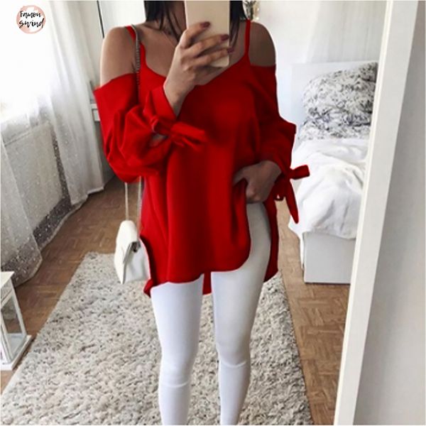 

off top ws9031m блузка сексуальная повязка с длинным рукавом женщины рубашки блузки повседневная свободные дамы плюс размер s 5xl длинное пл, White