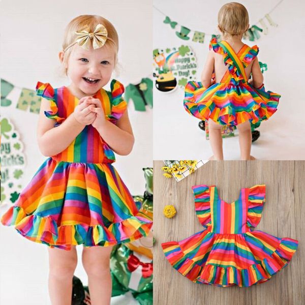 

New Toddler Kid Baby Girl Rainbow Dress Ruffle Princess Party Dress Casual Clothes 0-5Y