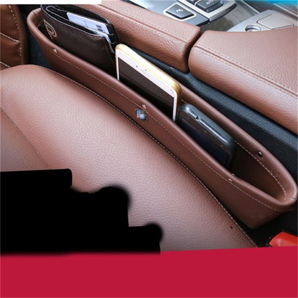 

1pc puleather brown auto car seat gap slit pocket storage organizer catch catcher box caddy leather glove