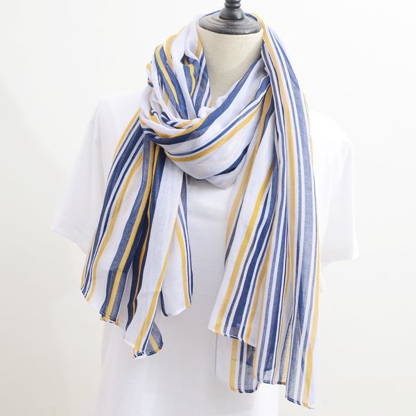 

японский полосатый шарф с желтыми и синими полосками-небольшой художественный шелковый шарф со свежей и простой атмосферой, Blue;gray
