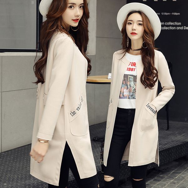 

women clothes 2019 spring ladies elegant long trench coat fashion women windbreaker cardigan korean plus size loose white jacket, Tan;black