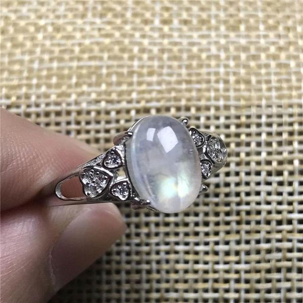 

natural moonstone ring for women crystal silver gift 10x7mm oval beads yellow light gemstone adjustable ring jewelry, Golden;silver