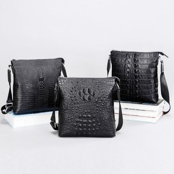 

thinkthendo 2019 men's crocodile pattern leather business crossbody messenger shoulder sling zipper tote bag