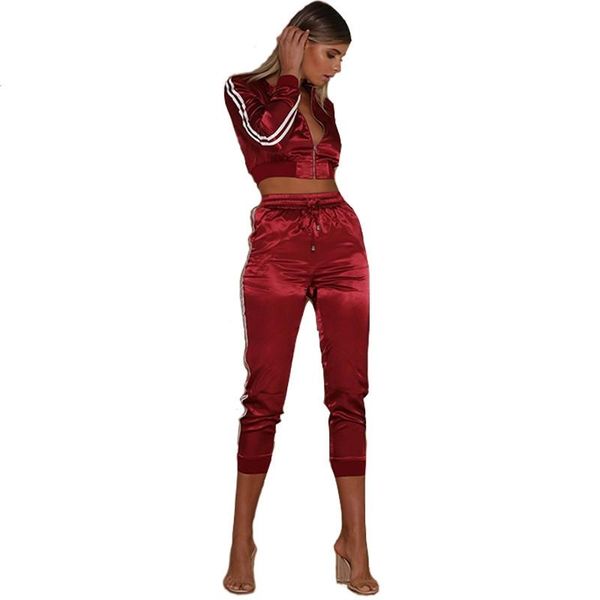 

women tracksuit satin two piece set pants cropped side striped women pants sets conjunto feminino short e blusa female breathable, Gray